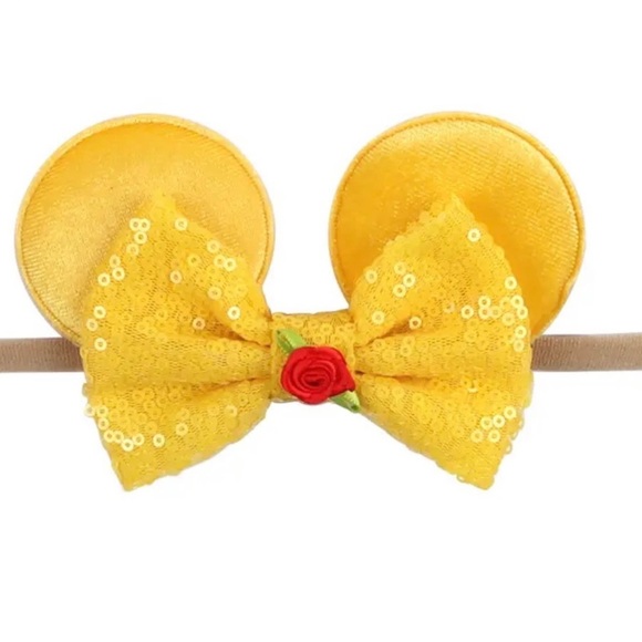 Baby Minnie Mouse Ears Headband with Beige Sequins Bow - Picture 6 of 9